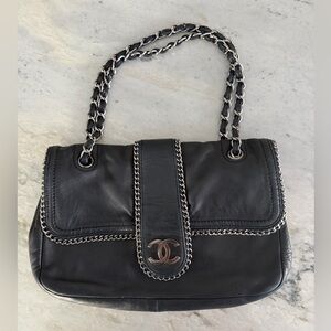 Chanel Black Leather Shoulder Bag with Chain Detail